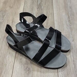 Naot Size 12 Black Patent Kayla Wedge Sandals NEW